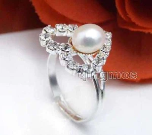 Joyería Regalo 15mm Corazón y Perla Blanca Natural Apertura Ajustable #8-#9 Anillo-ri20 - Imagen 1 de 24