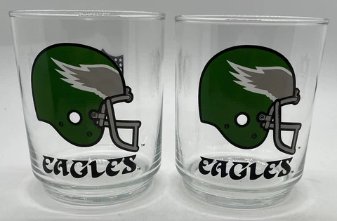 (2) Vintage 1990’s, Philadelphia Eagles Glasses, NFL, Libbey, 4” Tall Cover