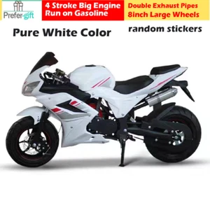 White 49CC 4 Stroke Pocket Bikes Large 8" Wheels Kids Motorcycle Sports Bike Toy - Picture 1 of 24