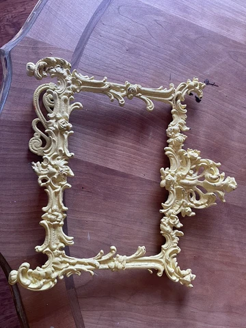 Vintage Rectangular Ornate Yellow Cast Iron Standing Mirror With Out Glass Cover