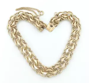 Bracciale Charm 9" Pollici Vintage 12kt G.F. Gold Filled Doppia Catena Maglia Starter - Foto 1 di 8