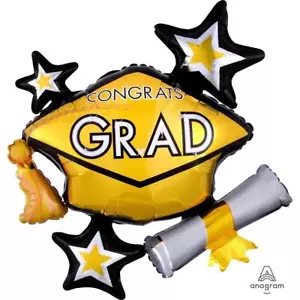 Sombrero graduado con racimo de globo Jumbo de lámina de Mylar de graduación 31 pulgadas 1 por paquete - Imagen 1 de 1