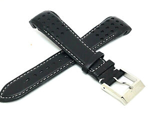 Seiko Men's Watch Replacement Band Black White Leather Strap 21mm Lug 8''