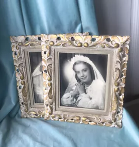 Pair Antique Wood Hollywood Regency French Frames Carved Gilt Picture Gold 14” - Picture 1 of 12