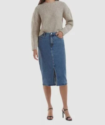 Saia lápis feminina Jen 7 por 7 For All Mankind fenda frontal azul tamanho 4 $89 - Imagem 1 de 4