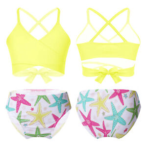 2Pcs Kids Girls Print Swimsuit Tankini Set Tops+Bottoms Swimwear Bathing Suit