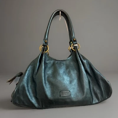 Bolso Hobo Moschino Cuero Genuino Moschino Teal Metálico Dorado Y2K Foto 1 de 4