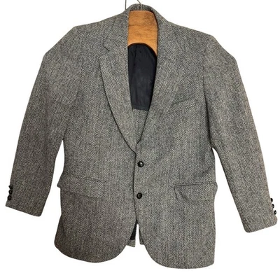 Chaqueta deportiva Stafford de lana escocesa Harris Tweed para hombre talla 42 negra espiga Foto 1 de 4