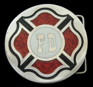 LH18108 *NOS* VINTAGE 1970s ***FIRE DEPARTMENT*** FIREMAN EMBLEM CHROME BUCKLE - Picture 1 of 2