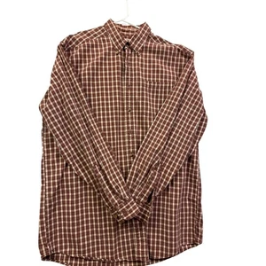 LL Bean Mens LG Tall Red Tan Gingham Check Long Sleeve Button Down Shirt - Picture 1 of 8