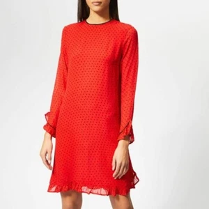 GANNI Mullin Georgette Dress in Red Black Polka Dot Print Ruffle Details Size 38 - Picture 1 of 11