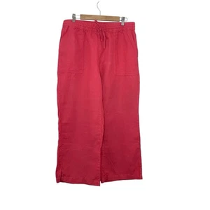 Lands’ End Linen Wide Leg Trousers Pink M 14-16 Relaxed Fit Elastic Waist - Picture 1 of 8
