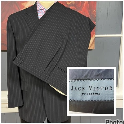 Jack Victor Suit Mens 42S Short Classic Fit Wool Pants 36x27 Dark Navy Striped - Image 1 of 4