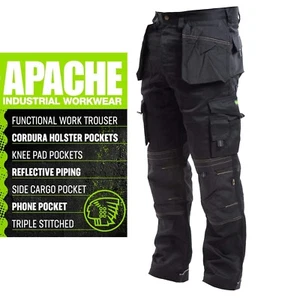 Apache Work Trousers - Knee-Pad & Twill Holster Pockets Cordura Triple Stitched - Picture 1 of 4