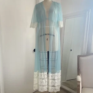 Vintage Lisette USA Sheer Chiffon Nylon Lace Long Robe Gown Lingerie Sz L Large - Picture 1 of 6