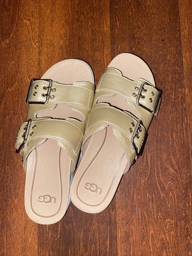 UGG CAMMIE SANDALI SLIDE PLATEAU PELLE ORO METALLIZZATO DONNA US 6 5