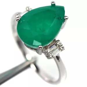 Gemma Verde Foresta Doppietto Smeraldo E Zircone Cubico Gioielli Ring 925 Silver - Foto 1 di 4