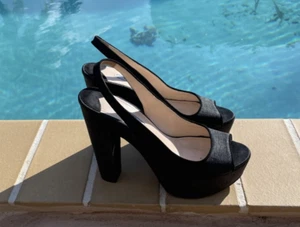 PRADA TESSUTO NERO SUGHERO ZEPPA PLATEAU E TACCO SLINGBACK TG 39M MADE IN ITALY - Foto 1 di 16