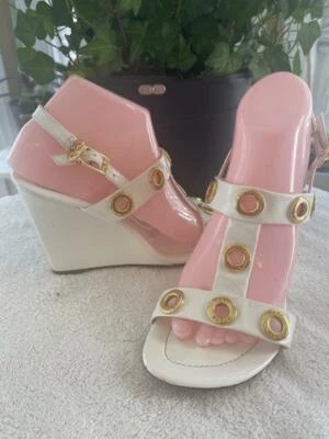 Tory Burch Kathryn Grommet Strappy Leather Sandals WHITE PATENT LEATHER  (900 - Image 1 of 4