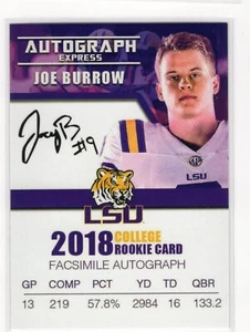 2018 JOE BURROW AUTOGRAFO EXPRESS FACSIMILE NFL ROOKIE Art Card Bengals - Foto 1 di 2