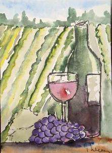 Red Wine - Original ACEO or ATC Unmatted watercolor miniature painting - - Picture 1 of 3