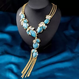 Collana Guicai design originale rame placcato oro diamante pieno nappa turchese - Foto 1 di 5
