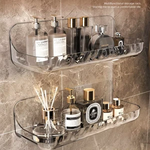 Acrylic Bathroom Shelf No Drill Shower Organizer Wall Mounted Storage Rack UK - Picture 1 of 10