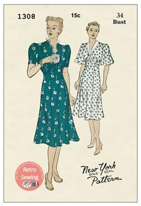 Vestido de té de 1930 patrón de costura - Nueva York 1308 - Imagen 1 de 2