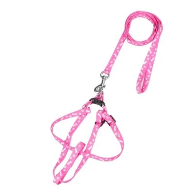 Small dog harness & 4ft leash for dogs up to 20# pink with bones & paws - Image 1 of 3