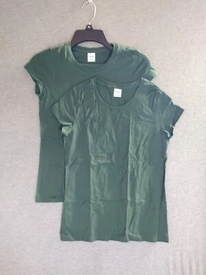 Paquete de 2 camisetas Hanes para mujer manga corta algodón cuello redondo elegantes verdes L Foto 1 de 4