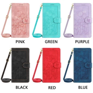 Tulip Strap Wallet Phone Case For Samsung S24 S23 S22 S21 FE S20 Ultra S9 S8 - Picture 1 of 63
