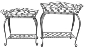 2tlg.Pflanzenständer Set Blumenregal Pflanzenhalter Blumenhalter Deko grau braun - Bild 1 von 8