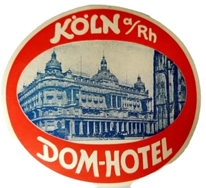 Dom-Hotel Luggage Label Decal Koln Germany On The Rhine Horse Vintage Baggage - Picture 1 of 3