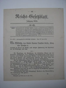 REICHSGESETZBLATT VON 1912 ORIGINAL - Bild 1 von 4