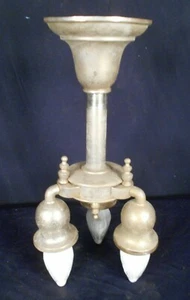 ANTIQUE ART DECO NICKEL PLATED 3 LIGHT CEILING CHANDELIER  - Picture 1 of 8