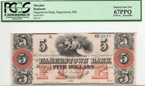 1800's $5 Hagerstown Bank, Maryland - Obsolete Note - PCGS 67 PPQ - GEM Unc! - Picture 1 of 3
