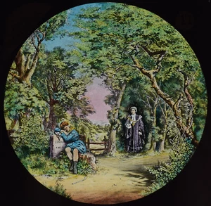 IMPRESIONANTE COLOR Linterna Mágica de Vidrio Diapositiva Dick Whittington No11 C1890 Cuento de Hadas - Imagen 1 de 2