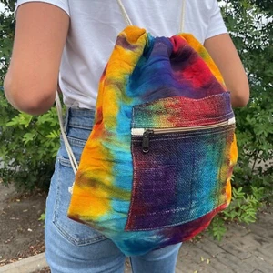 Kordelzug Tiedye Hanf & Baumwolle Rucksack - Umweltfreundlich Hippie Stoff Rucksack Tasche - Bild 1 von 3