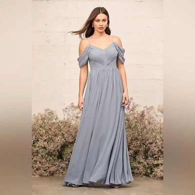 Lulus Lost In The Romance Gown Blue Small Formal Prom Evening Elegant Chic Boho - Image 1 of 4