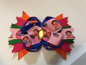 Dora The Explorer Hair Bow Single Prong Alligator Clip W/ Non Slip Grip Pink - Picture 1 of 1