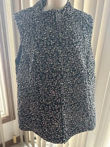 Basic Editions Damen 2XL Full Zip Cord Weste Floral Schwarz Print Gesteppt - Bild 1 von 7