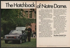 1973 HONDA CIVIC Car - The Hatchback Of Notre Dame - 2 Page VINTAGE AD - Picture 1 of 1