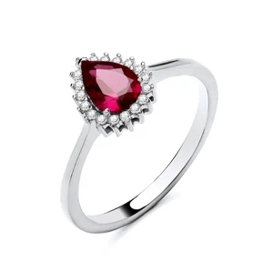 Sterling Silver simulated RUBY & CZ Pear Cluster Ring sizes J to S 925 Silver - Picture 1 of 5