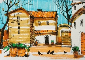 TR Original Painting ACEO 2.5x3.5" Pen/Watercolor Paper Old Street Italy Art - Picture 1 of 1
