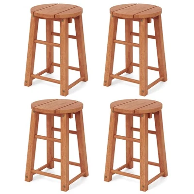 Outdoor Wood Bar Stools Set of 4 w/Round Seat Footrest Patio Backless Barstools - Image 1 of 4