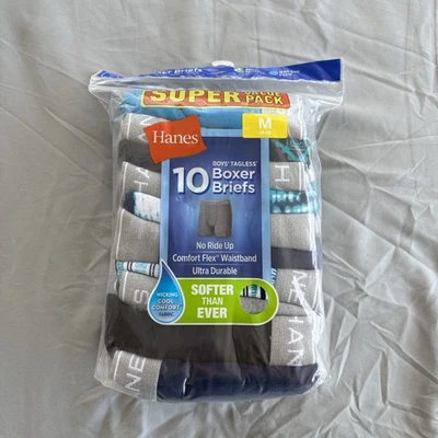 Hanes boys’ Tagless Boxer Briefs 10-Pack, Super Soft,  Size M (8-10) super pack  - Image 1 of 4