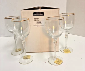Lenox Monroe Crystal  Water Goblets Gold Trim 8.5" Lot of 4 Boxed - Picture 1 of 7