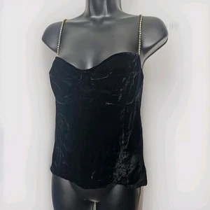 Reformation Genevieve Velvet Black Top Rhinestone Straps Size 10 - Picture 1 of 12