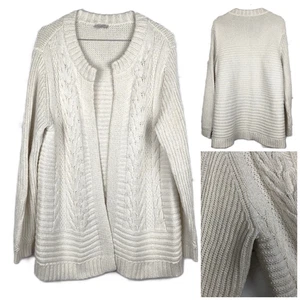 Talbots Open Front Cardigan Pullover XL elfenbein/gold Metallicfäden Zopfmuster Grob - Bild 1 von 5