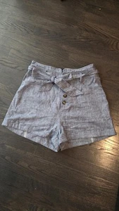 Express Women's Size M Blue 100% Linen High Rise Shorts - Picture 1 of 10